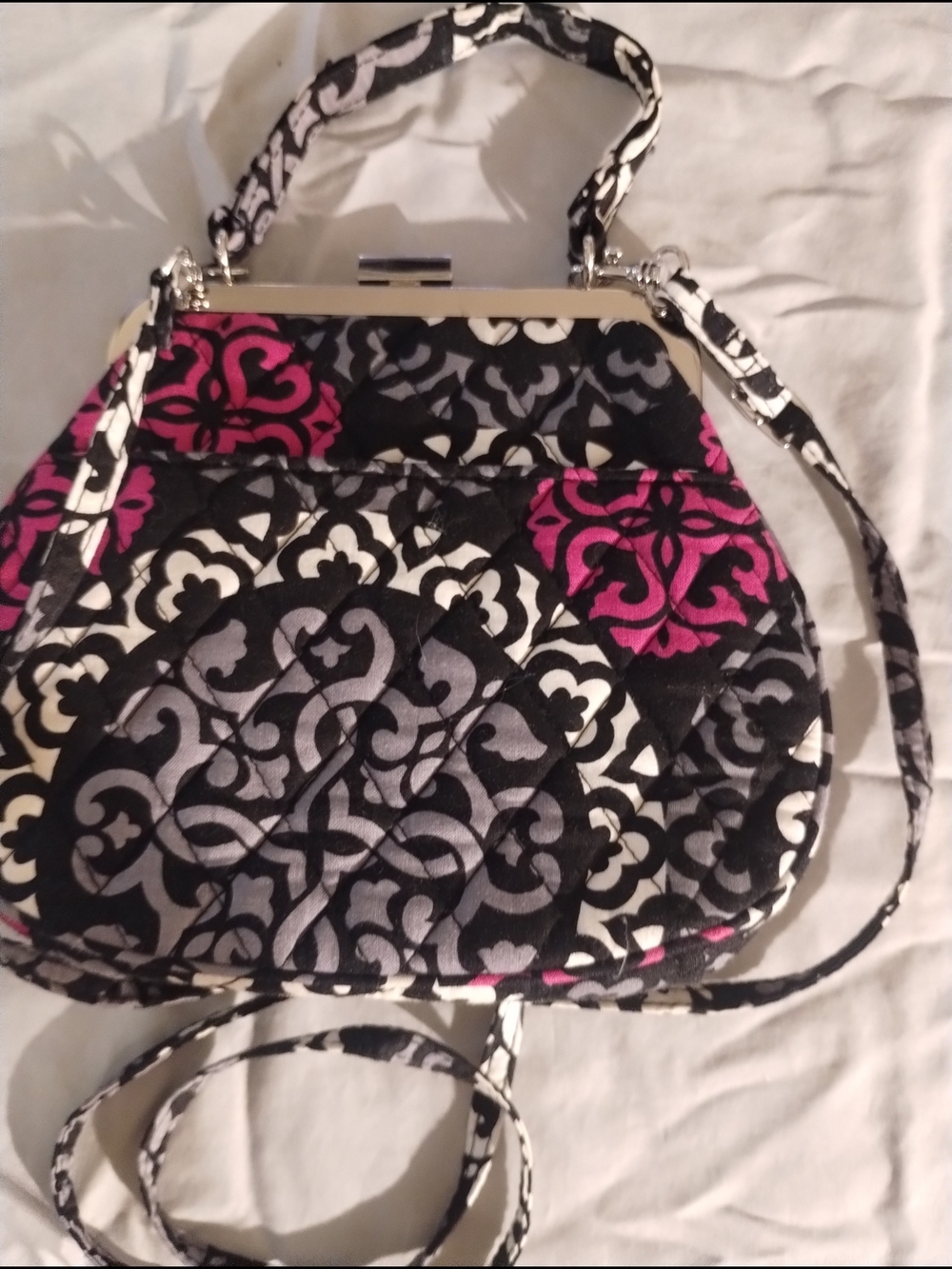 Vera Bradley Quilted Crossbody Bag in Black, White & Pink